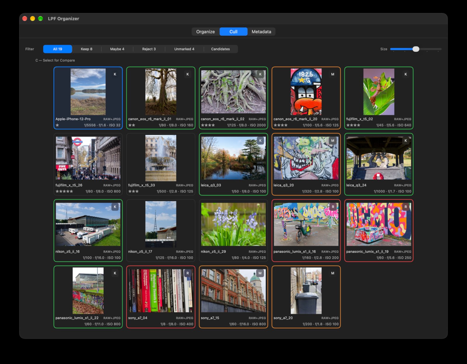 LPF Organizer Cull workspace screenshot