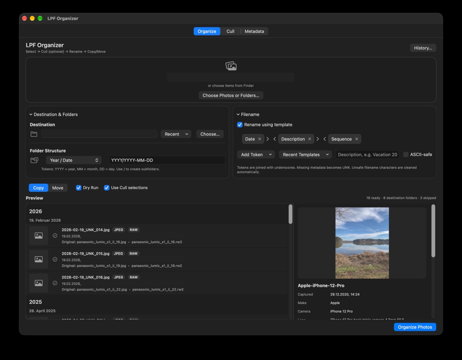 LPF Organizer Organize workspace screenshot